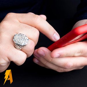 انگشتر دستساز نقره مردانه ۴۰ قطعه الماس معدنی افریقایی کد ۴۳۹۸