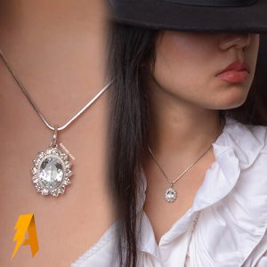گردنبند زنانه نقره نگین در نجف (کوارتز سفید)تراش الماس کد۳۳۹۹